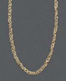 A simple gold chain to add a hint of sophistication. This elegant necklace features intricate interlocking links set in 14k gold. Spring ring clasp. Approximate length: 18 inches. A simple gold chain to add a hint of sophistication. This elegant necklace features intricate interlocking links set in 14k gold. Spring ring clasp. Approximate length: 18 inches.