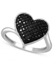 Say 'I Love You' in style. This cute heart-shaped ring makes a bold statement with treated, round-cut black diamonds (1/4 ct. t.w.). Set in sterling silver. Size 7.
