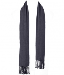 Luxe scarf in fine grey anthracite viscose blend - Super-soft, jersey-like quality - Pleasantly long and fashionably wide with elegant fringe trim - A stylish and indispensable cold weather accessory that adds both polish and warmth - Pairs well with all types of coats, parkas and vests - Makes a great gift, for you or someone else