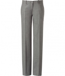 Stylish flannel pants in a fine pure wool-spandex blend - Light grey in a heathered look - Exclusive, ultra high quality from American designer Michael Kors - Feminine, ladylike style that looks grown up, smart, dressy - The pants are straight with a wide leg cut - With visible creases and a classic waistband with belt loops and button close - Typical classic office pants you can wear with slim tops (blouse, top, blazer) - After work, style with a glam top