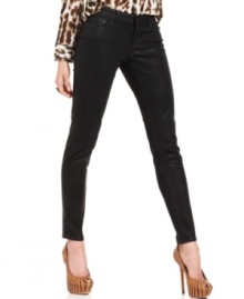 Sleek and chic, these GUESS skinny jeans feature a coated finish for an ultra-edgy look!