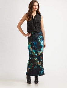 Soft knit jersey in an elongated silhouette of swirled with a chic celestial print.Elastic waistbandPull-on styleFlat frontVented backAbout 37¼ from natural waist73% cotton/27% silkDry cleanMade in USAModel shown is 5'9 (175cm) wearing US size Small. Soft knit jersey in an elongated silhouette of swirled with a chic celestial print.Elastic waistbandPull-on styleFlat frontVented backAbout 37¼ from natural waist73% cotton/27% silkDry cleanMade in USAModel shown is 5'9 (175cm) wearing US size Small.