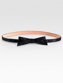 A sumptuous leather design with a charming bow, sprinkled with eye-catching glitter.Width, about .5LeatherImported A sumptuous leather design with a charming bow, sprinkled with eye-catching glitter.Width, about .5LeatherImported