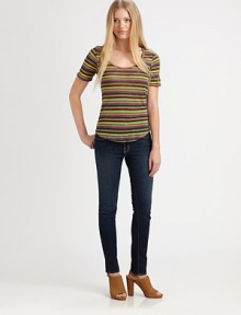 Vibrant stripes add the right dose of graphic charm to this lightweight linen tee.ScoopneckShort sleevesShirttail hemAbout 40 longPolyesterHand washMade in USAModel shown is 5'11 (180cm) wearing US size Small. Vibrant stripes add the right dose of graphic charm to this lightweight linen tee.ScoopneckShort sleevesShirttail hemAbout 40 longPolyesterHand washMade in USAModel shown is 5'11 (180cm) wearing US size Small.