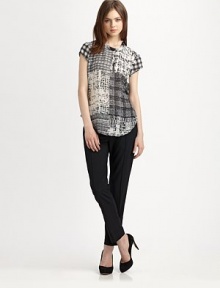 Sumptuous silk crewneck in a timeless patchwork print with cap sleeves and a contoured hem that hits below the hips. CrewneckCap sleevesContoured hem hits below the hipsBack button closureSilkDry cleanImported of Italian fabricModel shown is 5'9 (175cm) wearing US size 2. Sumptuous silk crewneck in a timeless patchwork print with cap sleeves and a contoured hem that hits below the hips. CrewneckCap sleevesContoured hem hits below the hipsBack button closureSilkDry cleanImported of Italian fabricModel shown is 5'9 (175cm) wearing US size 2.