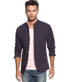 A modern take on the preppy pattern, this plaid blazer from Sons of Intrigue will look great with your best denim or chinos for a fashion forward summer look. A modern take on the preppy pattern, this plaid blazer from Sons of Intrigue will look great with your best denim or chinos for a fashion forward summer look.