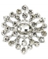 Shimmery florals from Jones New York. This elegant pin is styled in a floral silhouette and is lovingly embellished with glass accents. Crafted in silver tone mixed metal. Approximate length: 2 inches. Includes gift box.