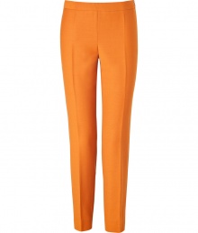 Channel chic 1960s-inspired style with these classic wool pants from Moschino C&C - Flat front, straight leg with creasing, exposed side zip closure - Wear with a cowl neck sweater, platform heels, and an oversized tote