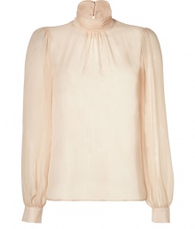 Give your office look and impossibly feminine finish with Tara Jarmons sheer silk top, perfect for pairing with sharply cut pencil skirts and peep-toe pumps - Stand-up collar with button closures, long sleeves, buttoned cuffs, key-hole cut-out at nape, gathered detailing throughout - Wear to work with tailored separates and jet black accessories