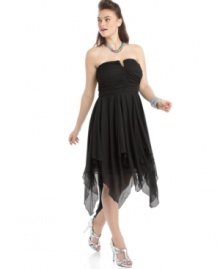 A handkerchief hem beautifully finishes Trixxi's strapless plus size dress-- rule the night! (Clearance)