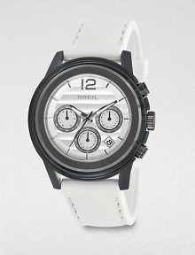 From the Orchestra collection, this chronograph watch features a clear glass insert and a silicone strap.Chronograph movementWater-resistant to 10ATMRound polycarbonate case: 45mm diameter(1.77)Gunmetal ion-plated bezelBar markerDate display at 5 o'clockSecond handSilicone strapImported From the Orchestra collection, this chronograph watch features a clear glass insert and a silicone strap.Chronograph movementWater-resistant to 10ATMRound polycarbonate case: 45mm diameter(1.77)Gunmetal ion-plated bezelBar markerDate display at 5 o'clockSecond handSilicone strapImported