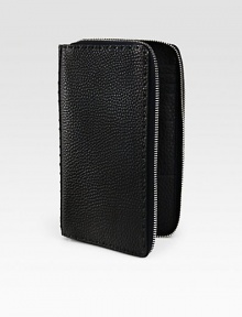 Secure your cash, credit cards, cell phone and anything else that can fit into this grained leather design with double-zip compartments.Zip closureTwo billfold compartmentsTwelve card slotsIdentification windowLeather8W x 5H x 2DMade in Italy Secure your cash, credit cards, cell phone and anything else that can fit into this grained leather design with double-zip compartments.Zip closureTwo billfold compartmentsTwelve card slotsIdentification windowLeather8W x 5H x 2DMade in Italy