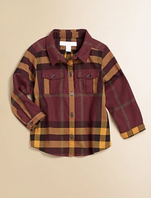The unmistakeable check print lends smart style to a classic cotton button-down.Shirt collarLong sleeves with button cuffsButton-frontFront button-flap patch pocketsCottonMachine washImported Please note: Number of buttons may vary depending on size ordered. 
