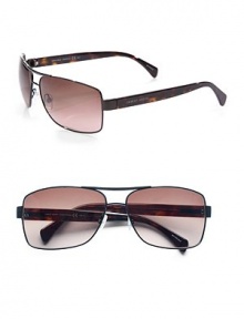 Stylish metal frames and a temple logo detail give these navigators a sophisticated edge.Metal frames with plastic templesBrown polarized lens100% UV protectiveMade in Italy Stylish metal frames and a temple logo detail give these navigators a sophisticated edge.Metal frames with plastic templesBrown polarized lens100% UV protectiveMade in Italy