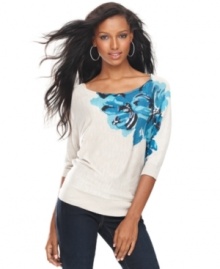 A fresh floral print illuminates INC's three-quarter sleeve petite sweater-- finish the look with your go-to jeans! A fresh floral print illuminates INC's three-quarter sleeve petite sweater-- finish the look with your go-to jeans!