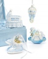 Commemorate Baby's first Christmas with this adorable Kurt Adler ornament set. Rattle, rocking horse, shoe and bassinet-shaped ornaments in pretty pastel hues are a special treat for new parents and babies alike. In a matching gift box.