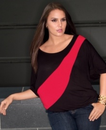 A wave of color illuminates INC's short sleeve plus size top, punctuated by a bubble hem.