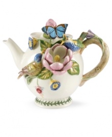 Tea party turned garden party. A special piece from Portmeirion, this Botanic Hummingbird teapot has it all, from butterflies to branch handle and even the triple-leaf border of Botanic Garden dinnerware. Tea party turned garden party. A special piece from Portmeirion, this Botanic Hummingbird teapot has it all, from butterflies to branch handle and even the triple-leaf border of Botanic Garden dinnerware.
