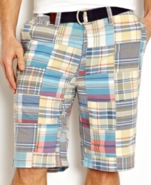 A classic pattern gets an edge with these contemporary cool madras shorts from Nautica. A classic pattern gets an edge with these contemporary cool madras shorts from Nautica.