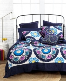A vibrant and peppy palette melds with a deep navy hue in this Akala decorative pillow for a totally fresh and modern flair. An eclectic mix of florals, circles and swirls finishes this unique design. A vibrant and peppy palette melds with a deep navy hue in this Akala decorative pillow for a totally fresh and modern flair. An eclectic mix of florals, circles and swirls finishes this unique design.