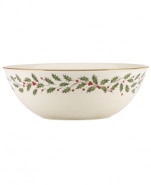 Perfect for entertaining, this large bowl is trimmed with gold and a holly motif to match the beloved Lenox Holiday dinnerware collection. Perfect for entertaining, this large bowl is trimmed with gold and a holly motif to match the beloved Lenox Holiday dinnerware collection.