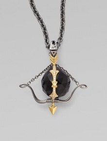 A goldplated and black rhodium plated sterling silver bow and arrow, complete with pavé cubic zirconia, sits atop on jet crystal, strung on a long elegant chain.Jet crystal Cubic zirconia Goldplated sterling silver Black rhodium plated sterling silver Chain length, about 30 Pendant width, about 2 Lobster clasp Imported A goldplated and black rhodium plated sterling silver bow and arrow, complete with pavé cubic zirconia, sits atop on jet crystal, strung on a long elegant chain.Jet crystal Cubic zirconia Goldplated sterling silver Black rhodium plated sterling silver Chain length, about 30 Pendant width, about 2 Lobster clasp Imported