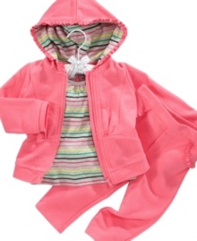 She'll be head-to-toe adorable in this hoodie, shirt and pants set by First Impressions. She'll be head-to-toe adorable in this hoodie, shirt and pants set by First Impressions.
