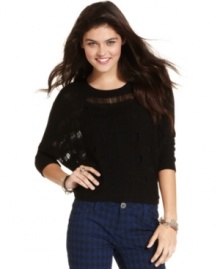 Planet Gold brings on the heat with a dolman-sleeve sweater that sports edgy, shredded stripes!