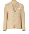 A neutral hue covers this ultra-stylish dandy-inspired blazer from Neil Barrett - Narrow notched lapels, two-button closure, flap pockets at waist, back double vent, slim fit - Wear with slim trousers or jeans and a cashmere sweater