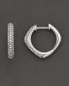 Angled hoop earrings with diamond pave setting in 14 Kt. white gold.