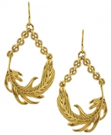 Blowing in the wind. Delicate sideways leaf charms hang from chunky chains in BCBGeneration's breezy hoop earrings. Crafted in gold tone mixed metal. Approximate drop: 2 inches. Blowing in the wind. Delicate sideways leaf charms hang from chunky chains in BCBGeneration's breezy hoop earrings. Crafted in gold tone mixed metal. Approximate drop: 2 inches.