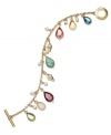 Drops of color add just the right pop. Teardrop-shaped multicolored glass and glass pearls (4 mm) add instant glamour to Lauren by Ralph Lauren's toggle bracelet. Set in 14k gold-plated mixed metal. Approximate length: 7-1/2 inches. Approximate drop: 1/4 inch to 3/4 inch.