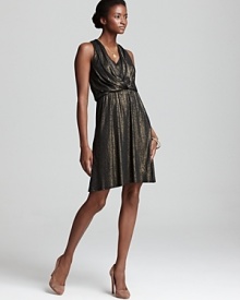 Power up your party repertoire with this Ella Moss v-neck dress, designed in a flattering draped silhouette and dusted in a dazzling metallic sheen.