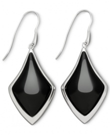 Smooth, polished & sophisticated. These sleek drop earrings feature onyx gemstones (28-1/2 ct. t.w.) set in sterling silver on french wire. Approximate drop: 2 inches. Smooth, polished & sophisticated. These sleek drop earrings feature onyx gemstones (28-1/2 ct. t.w.) set in sterling silver on french wire. Approximate drop: 2 inches.