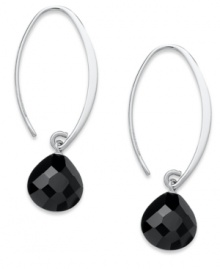 Elevate your style with smooth swoops. These unique hoop earrings highlight faceted onyx beads at the ends (13-3/4 ct. t.w.). Set in sterling silver. Approximate drop: 1-1/2 inches. Elevate your style with smooth swoops. These unique hoop earrings highlight faceted onyx beads at the ends (13-3/4 ct. t.w.). Set in sterling silver. Approximate drop: 1-1/2 inches.