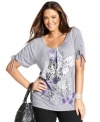 Let your casual look soar this season with Style&co.'s short sleeve plus size top, featuring a butterfly-print!