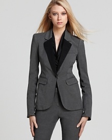 A contrast lapel takes this Rachel Zoe blazer from basic to bold. In a smart shade of grey, this denim does office hours as well as off-duty.