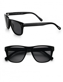 Retro design crafted in square-shaped acetate with end pieces that feature a three-pin detail. Available in black frames with grey polar lenses.Acetate100% UV ProtectionImported Retro design crafted in square-shaped acetate with end pieces that feature a three-pin detail. Available in black frames with grey polar lenses.Acetate100% UV ProtectionImported