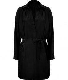 Super luxe black silk belted tunic - This stylish shirt-dress is a must-have for every wardrobe - Easy to style tunic cut in lavish black silk - Pair with patterned tights, a boyfriend cardigan, and platform booties for an amped up day look - Try with leather leggings, a blazer, and platforms