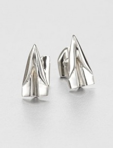 Fly high and in style with these cuff links shaped as folded paper and a paper plane, set in luminous sterling silver.Sterling silverAbout .88 diam.Made in USA Fly high and in style with these cuff links shaped as folded paper and a paper plane, set in luminous sterling silver.Sterling silverAbout .88 diam.Made in USA