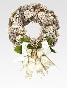 This glorious holiday accent combines natural pinecones, finials, acorns, ceramic flowers and signature ribbons with a golden stag as the centerpiece.Handmade and hand-paintedPinecones, ceramic and ribbons16 diam. X 6WImported Please note: Due to their handmade nature, wreaths may vary slightly. This glorious holiday accent combines natural pinecones, finials, acorns, ceramic flowers and signature ribbons with a golden stag as the centerpiece.Handmade and hand-paintedPinecones, ceramic and ribbons16 diam. X 6WImported Please note: Due to their handmade nature, wreaths may vary slightly.