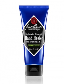 This amazingly rich, yet non-greasy hand cream provides intense healing benefits. Road tested by guys who work with their hands. Eucalyptus and Vitamins A and E penetrate to help heal and soothe dry, chapped, cracked hands. Intensive moisturizers and special conditioners help diminish tough calluses and heal unsightly cuticles. Dries to a velvety-smooth finish, leaving minimal residue on hands. Perfect for excessively dry spots on elbows, feet and knees. 3 oz. This amazingly rich, yet non-greasy hand cream provides intense healing benefits. Road tested by guys who work with their hands. Eucalyptus and Vitamins A and E penetrate to help heal and soothe dry, chapped, cracked hands. Intensive moisturizers and special conditioners help diminish tough calluses and heal unsightly cuticles. Dries to a velvety-smooth finish, leaving minimal residue on hands. Perfect for excessively dry spots on elbows, feet and knees. 3 oz.