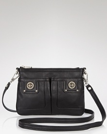 Two shiny turnlocks add gleaming glamour to this luxurious leather crossbody from MARC BY MARC JACOBS. Two shiny turnlocks add gleaming glamour to this luxurious leather crossbody from MARC BY MARC JACOBS.