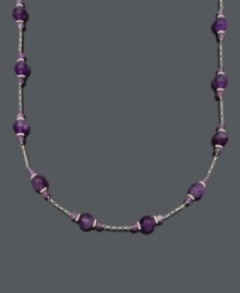 Perfect your look with a pop of regal color. Necklace features 60 carats of amethyst beads (4-5 mm and 9-10 mm) set in sterling silver with a tin-cup design. Approximate length: 18 inches. Perfect your look with a pop of regal color. Necklace features 60 carats of amethyst beads (4-5 mm and 9-10 mm) set in sterling silver with a tin-cup design. Approximate length: 18 inches.