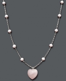 Sweet femininity. Show your subtle side in this delicate pendant necklace with heart-shaped rose quartz (18 ct. t.w.) and pink cultured freshwater pearls (5-6 mm). Set in sterling silver. Approximate length: 18 inches. Approximate drop: 5/8 inch. Sweet femininity. Show your subtle side in this delicate pendant necklace with heart-shaped rose quartz (18 ct. t.w.) and pink cultured freshwater pearls (5-6 mm). Set in sterling silver. Approximate length: 18 inches. Approximate drop: 5/8 inch.