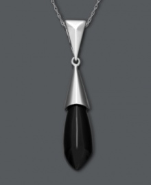Make a striking statement. This spear-shaped pendant highlights a bold onyx gemstone (10 mm x 20 mm) set in polished sterling silver. Approximate length: 18 inches. Approximate drop: 2 inches.