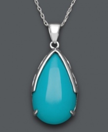 Polish your look. A bright, teardrop-shaped turquoise stone (15 mm x 23 mm) stands out against a shining sterling silver setting. Approximate length: 18 inches. Approximate drop: 1-1/2 inches. Polish your look. A bright, teardrop-shaped turquoise stone (15 mm x 23 mm) stands out against a shining sterling silver setting. Approximate length: 18 inches. Approximate drop: 1-1/2 inches.