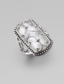 A sophisticated piece adorned in pretty details with a faceted mother-of-pearl doublet, overlaid with a sterling silver scroll pattern and surrounded by a delicate band of dots. Mother-of-pearl doubletSterling silverWidth, about 1Imported A sophisticated piece adorned in pretty details with a faceted mother-of-pearl doublet, overlaid with a sterling silver scroll pattern and surrounded by a delicate band of dots. Mother-of-pearl doubletSterling silverWidth, about 1Imported