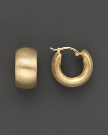 14K Gold Wide Band Matte Hoop Earrings with Satin Finish