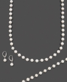 Delicate beauty to line your look. This pretty tin cup cultured freshwater pearl (7-8mm) set features a necklace, bracelet and earrings set in sterling silver. Necklace measures approximately 18 inches. Bracelet measures approximately 7-1/2 inches. Delicate beauty to line your look. This pretty tin cup cultured freshwater pearl (7-8mm) set features a necklace, bracelet and earrings set in sterling silver. Necklace measures approximately 18 inches. Bracelet measures approximately 7-1/2 inches.